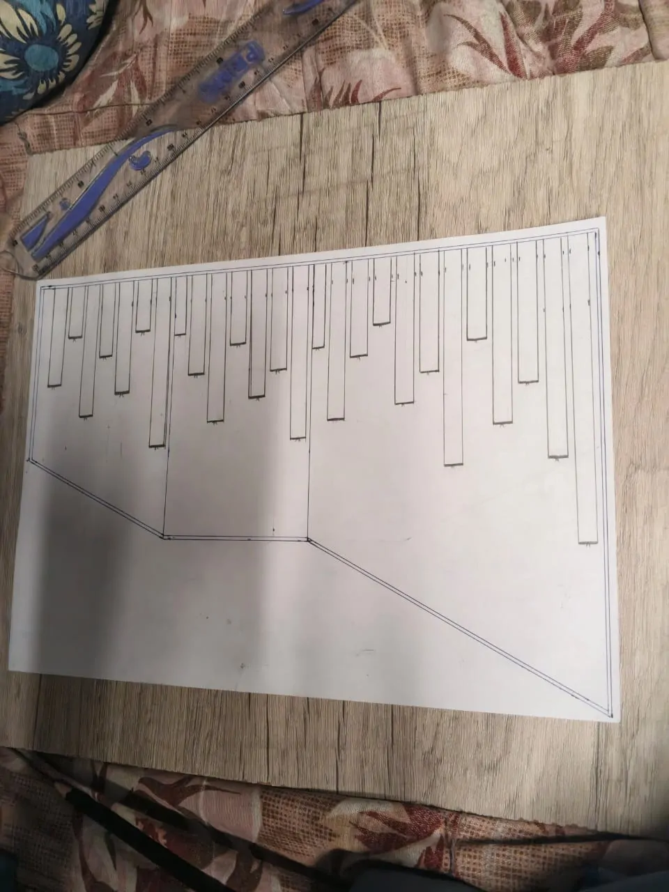 Hand-drawn layout of the staircase feature wall battens