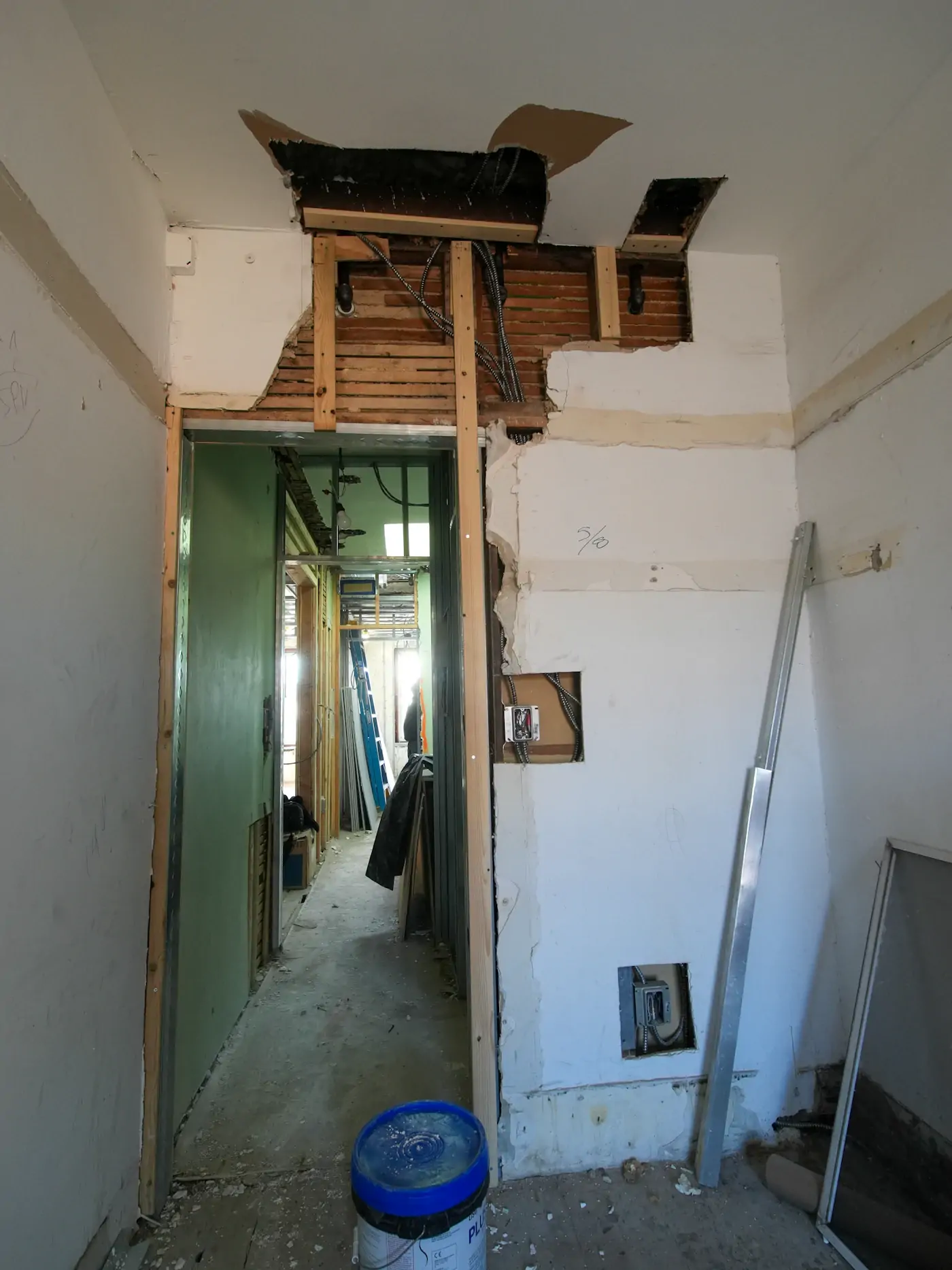 Interior room during renovation with exposed walls