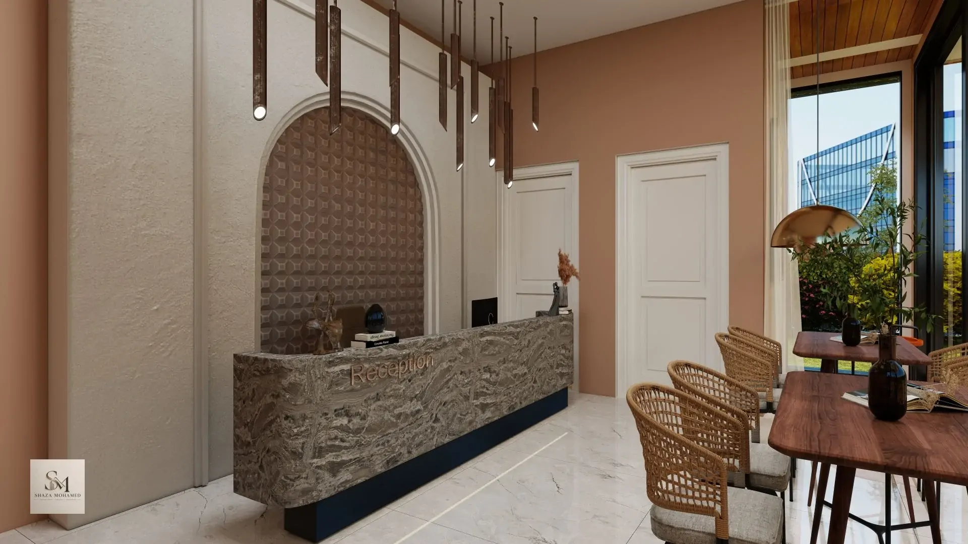 Reception area with contemporary design and natural light