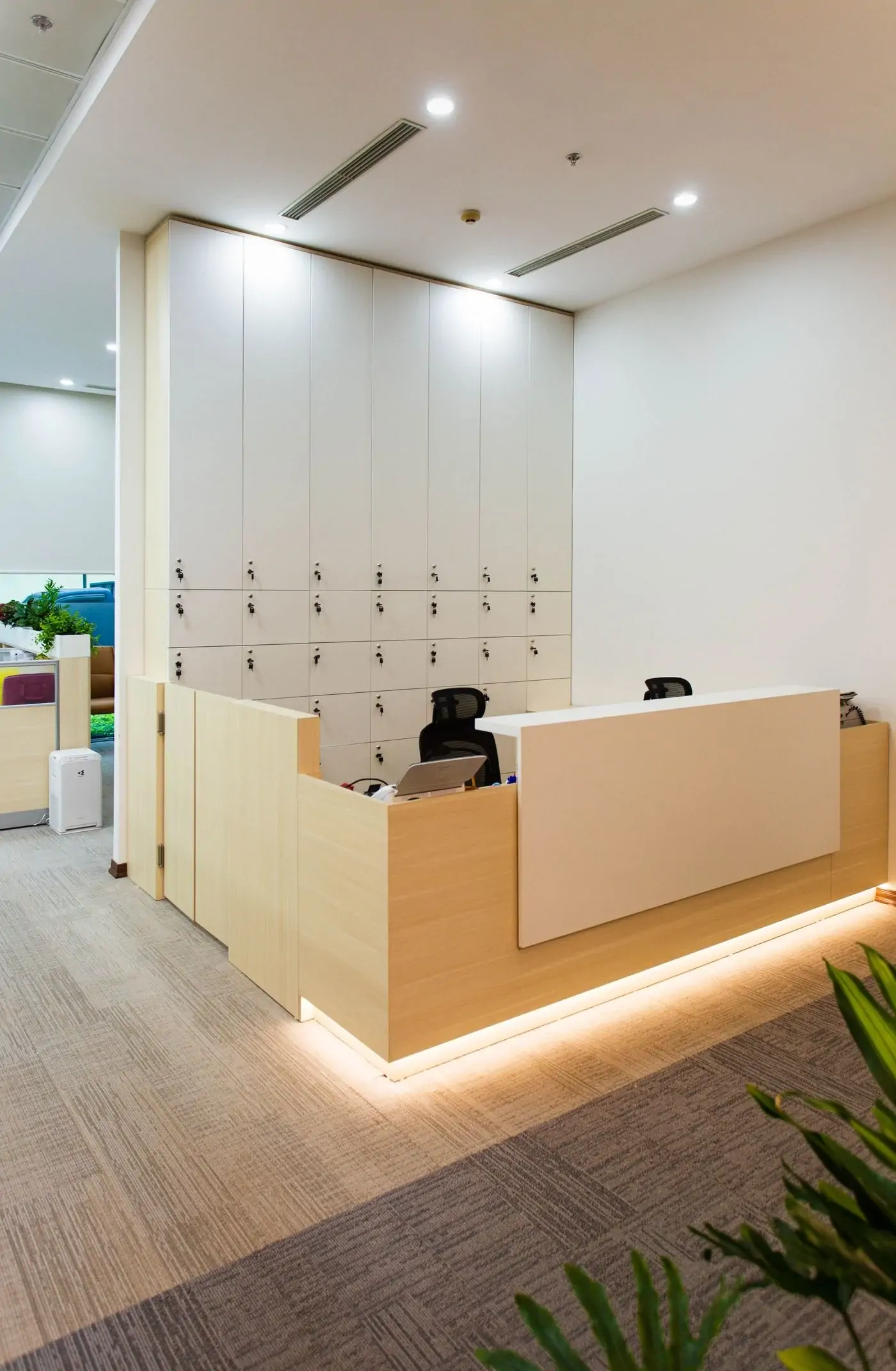 Office reception desk with built-in lighting