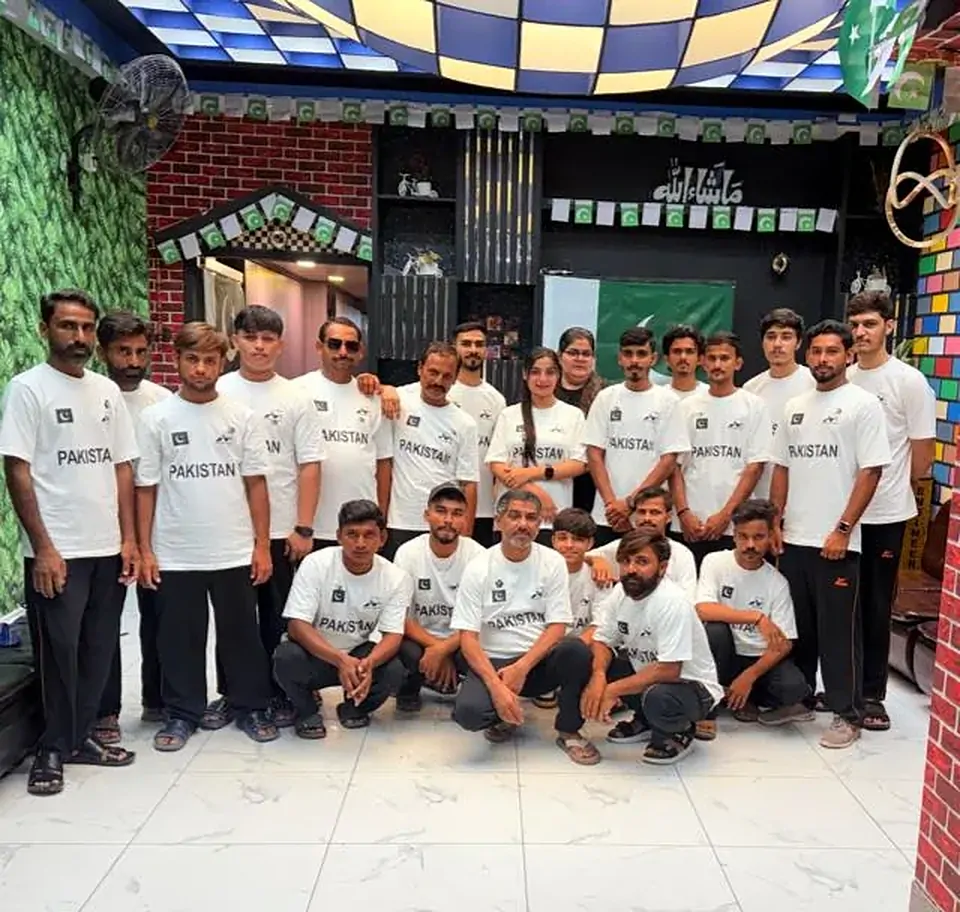 The YHY Engineering team together in matching Pakistan shirts