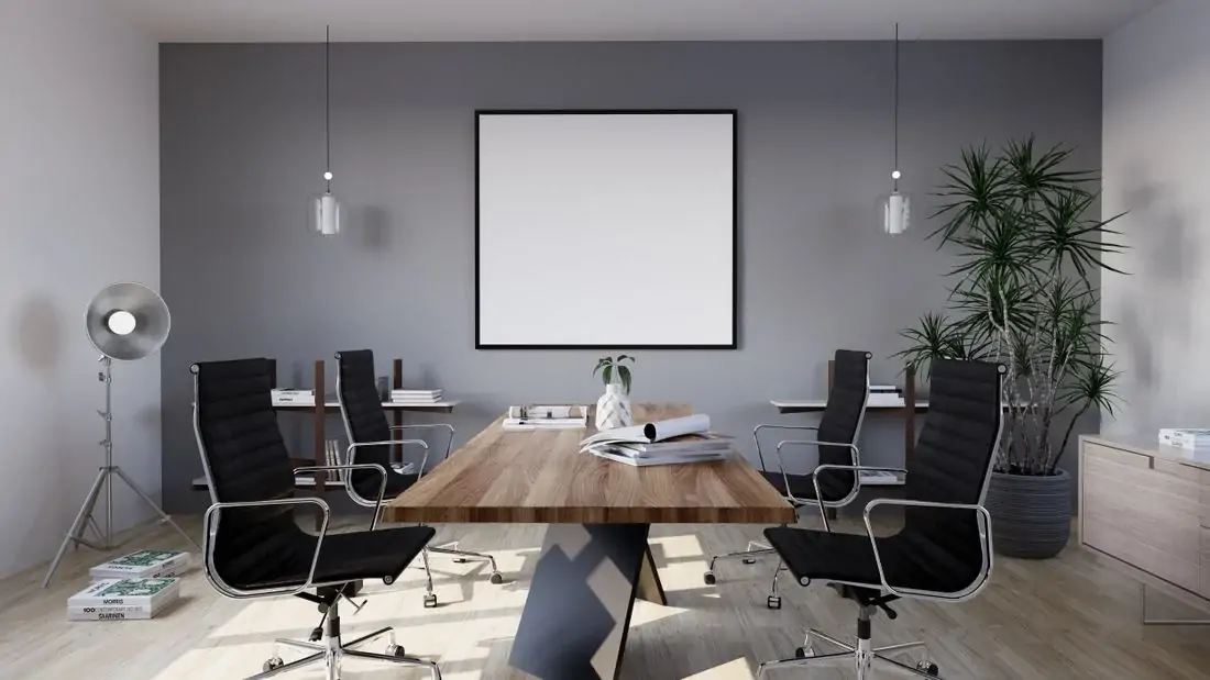Contemporary office meeting room with plants