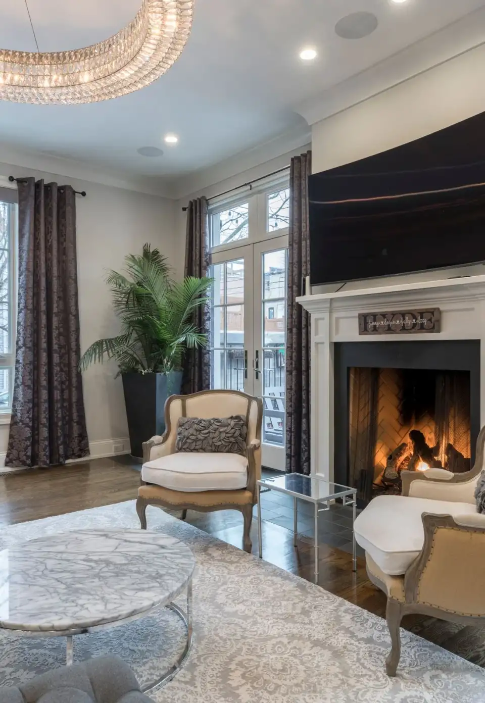 Living room with fireplace and modern decor