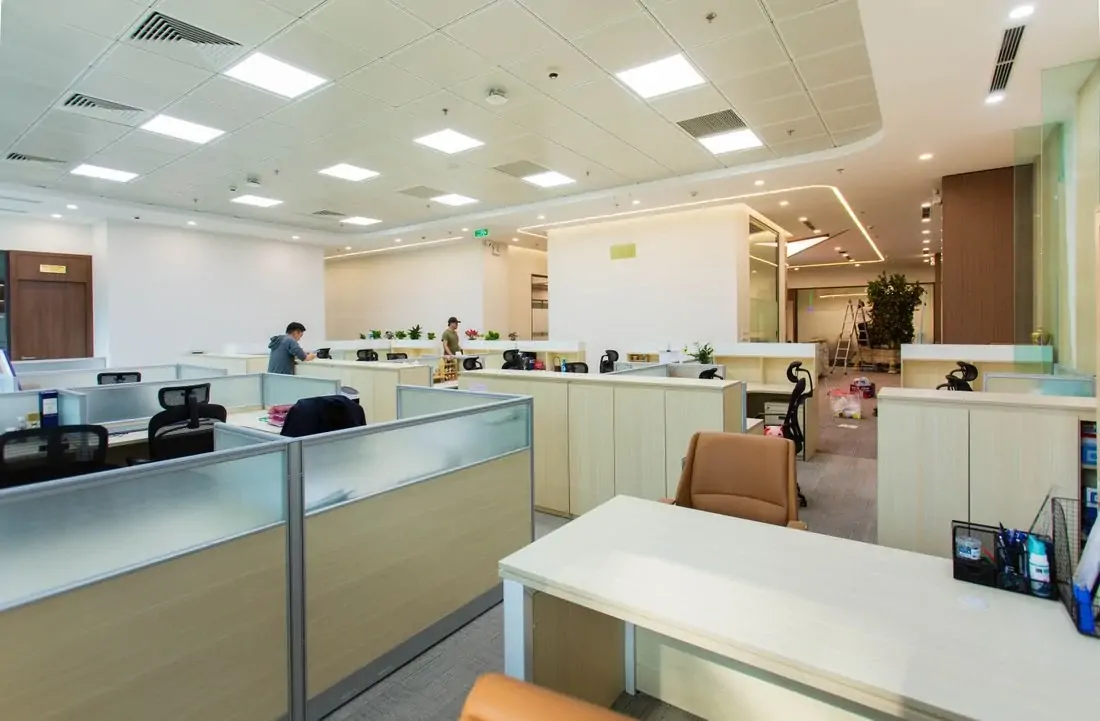 Open-plan commercial workspace with workstations