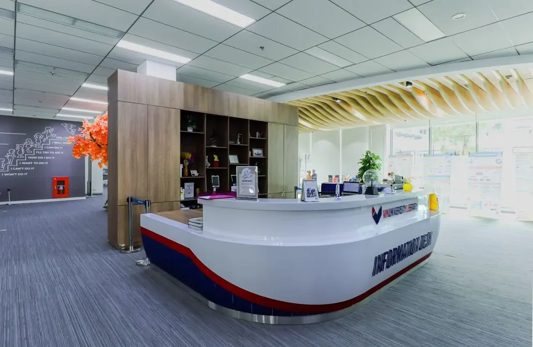 Corporate reception with curved desk