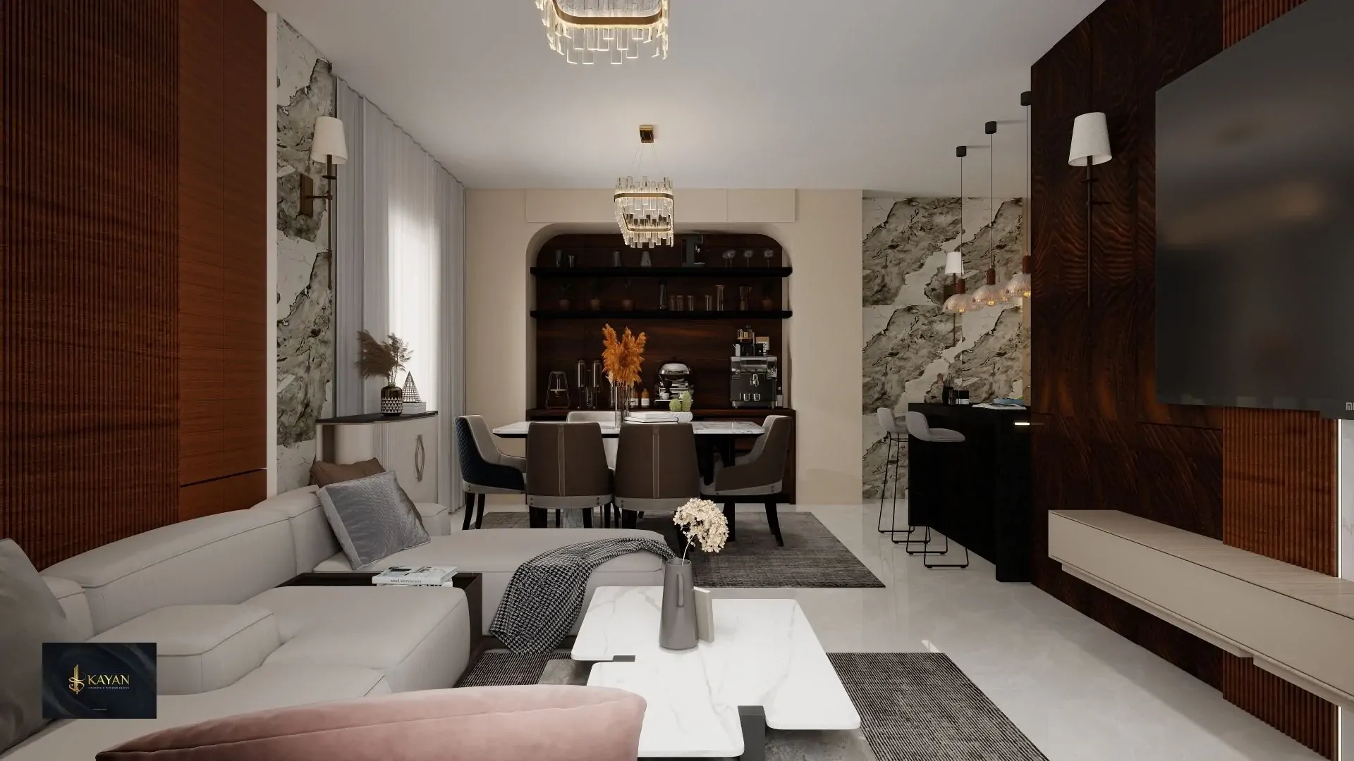 Living room with modern furniture and elegant decor